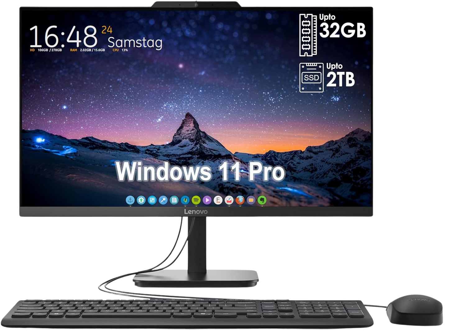 Lenovo All-in-One Desktop with Intel 4-Core Processor| 24 inch Full HD Display| 16GB DDR4 RAM, 512GB PCIe SSD| WiFi 6| Bluetooth| USB, Ethernet Ports| Windows 11 Pro| HDMI Out for External Display