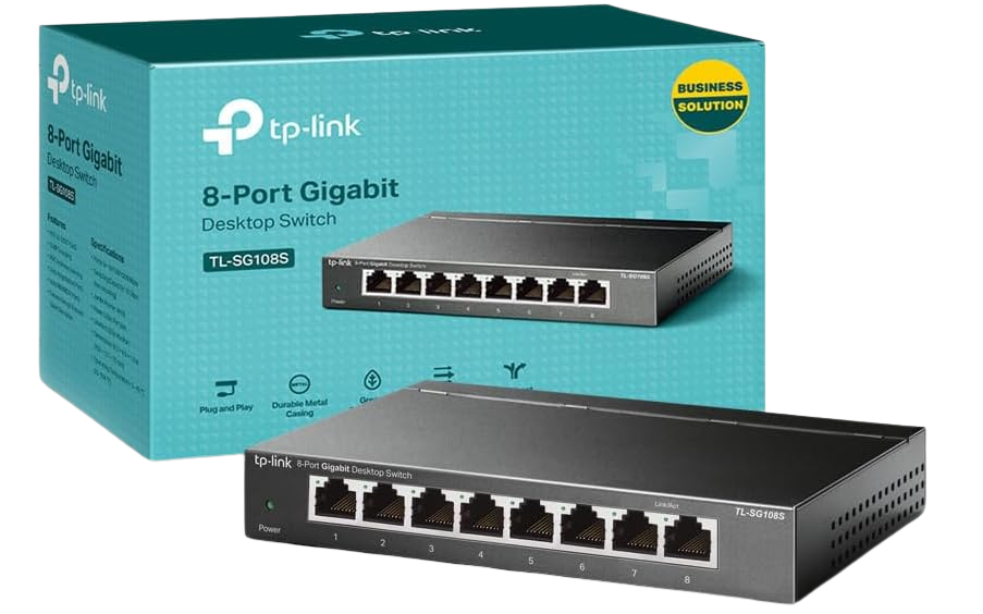 TP-Link TL-SG108S 8 Port Gigabit Network Switch, Power Saving, Plug & Play, Metal Case, Ethernet Switch, Ethernet Splitter, Support QoS & IGMP Snooping, Desktop or Wall Mount