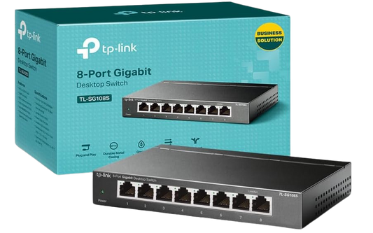 TP-Link TL-SG108S 8 Port Gigabit Network Switch, Power Saving, Plug & Play, Metal Case, Ethernet Switch, Ethernet Splitter, Support QoS & IGMP Snooping, Desktop or Wall Mount