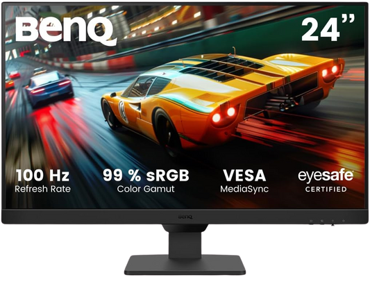 BenQ GW2490E 24 Inch Eye-care Gaming Monitor, 100Hz, 1920x1080p, IPS, 2X HDMI, DisplayPort, Built-in Speakers, Wall Mount, Adaptive Brightness, Thin Bezel