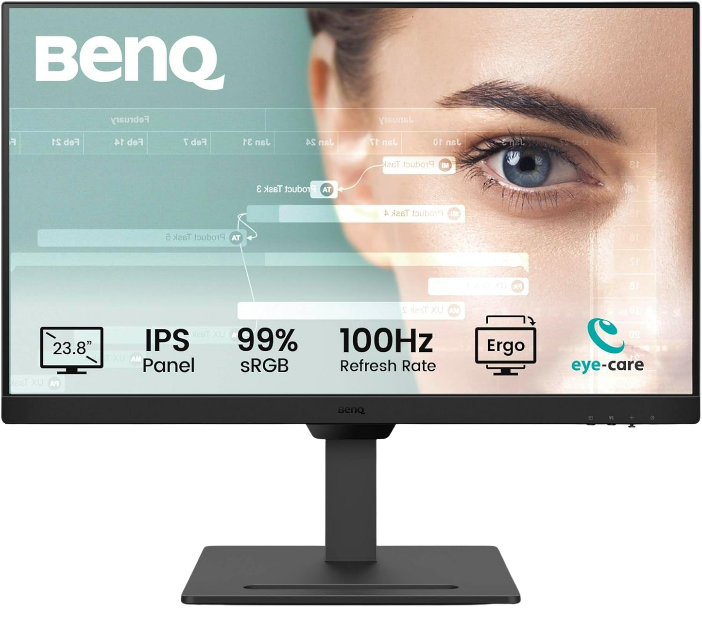 BenQ GW2490E 24 Inch Eye-care Gaming Monitor, 100Hz, 1920x1080p, IPS, 2X HDMI, DisplayPort, Built-in Speakers, Wall Mount, Adaptive Brightness, Thin Bezel