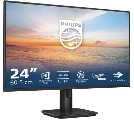 PHILIPS 24E1N1100A - 24 Inch FHD Monitor, 100Hz, IPS, 1ms, Speakers, Lowblue mode, FlickerFree, (1920 x 1080, 250 cd/m², VGA/HDMI 1.4)