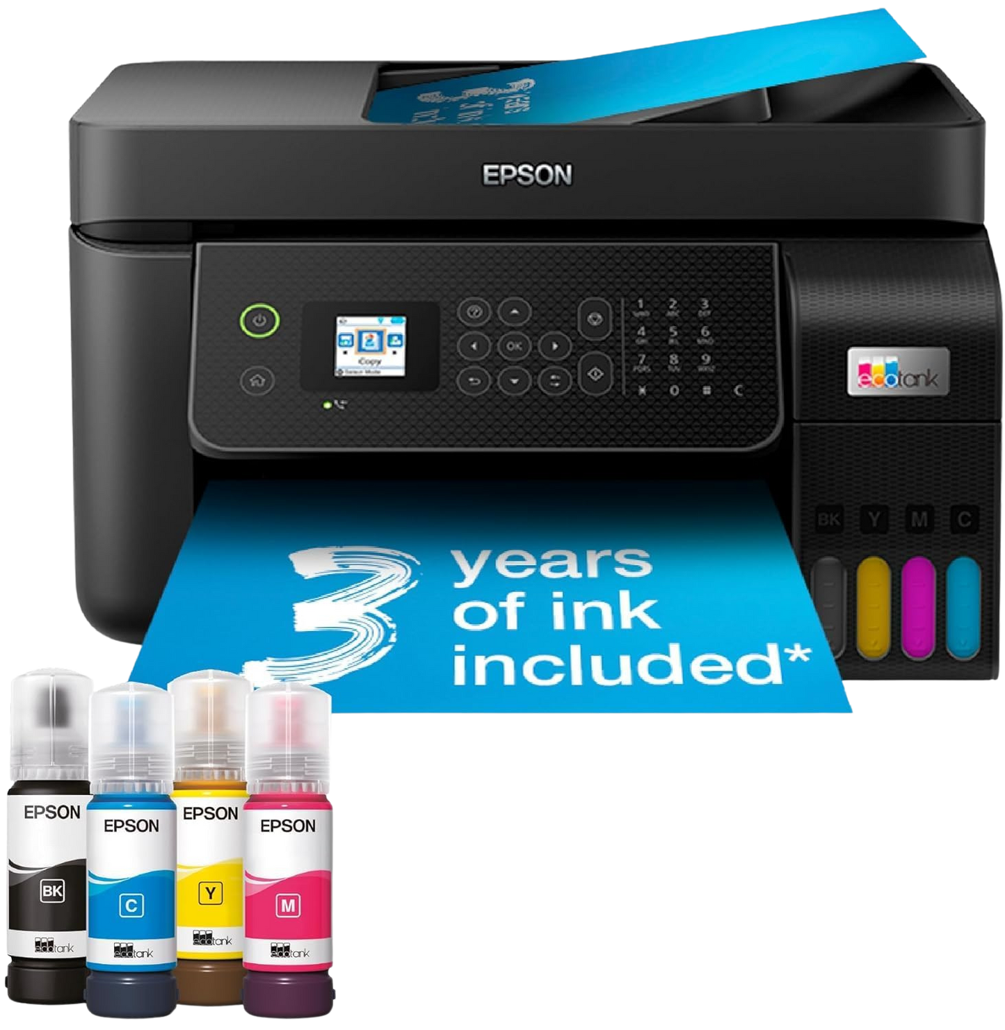 Epson EcoTank ET-4800 Ink Tank Printer | Home & Small Office Use | Wireless & Ethernet| A4 | Print, Copy, Scan, Fax | 3.7cm LCD Screen | ADF | Includes up to 3 Years of Ink