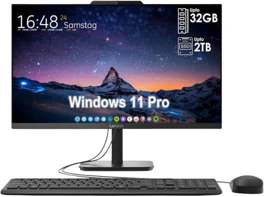 Lenovo All-in-One Desktop with Intel 4-Core Processor| 24 inch Full HD Display| 16GB DDR4 RAM, 512GB PCIe SSD| WiFi 6| Bluetooth| USB, Ethernet Ports| Windows 11 Pro| HDMI Out for External Display